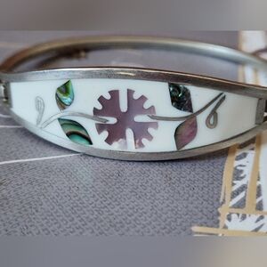 Vtg. Shell Inlay Bangle Bracelet